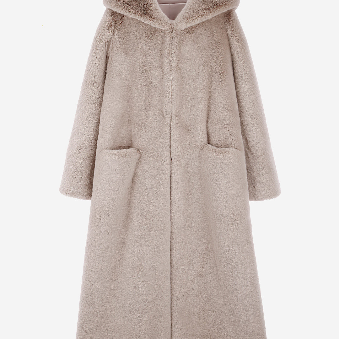 [SIGNATURE] WOMEN'S FAUX FUR LAON HOODED MAXI COAT