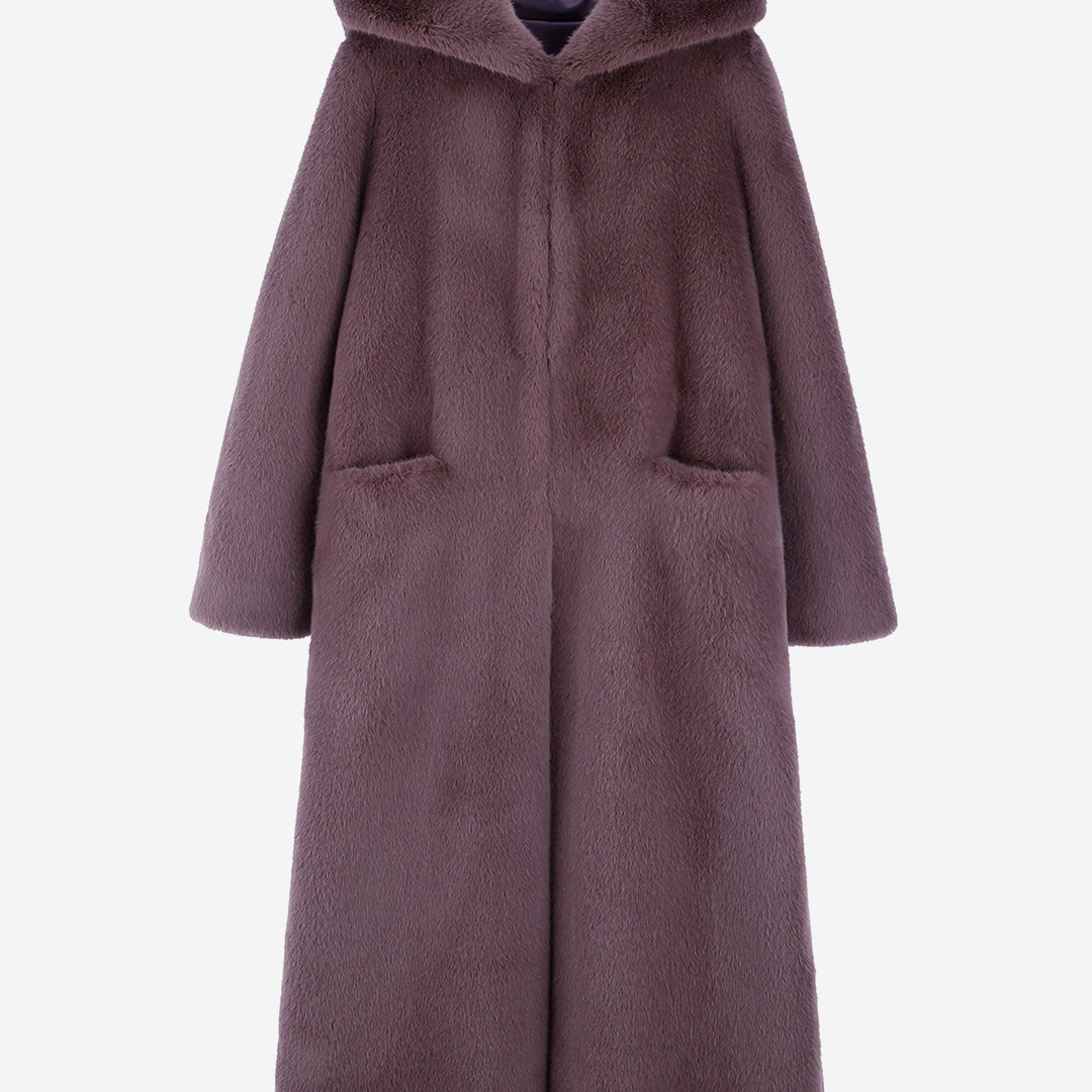 [SIGNATURE] WOMEN'S FAUX FUR LAON HOODED MAXI COAT