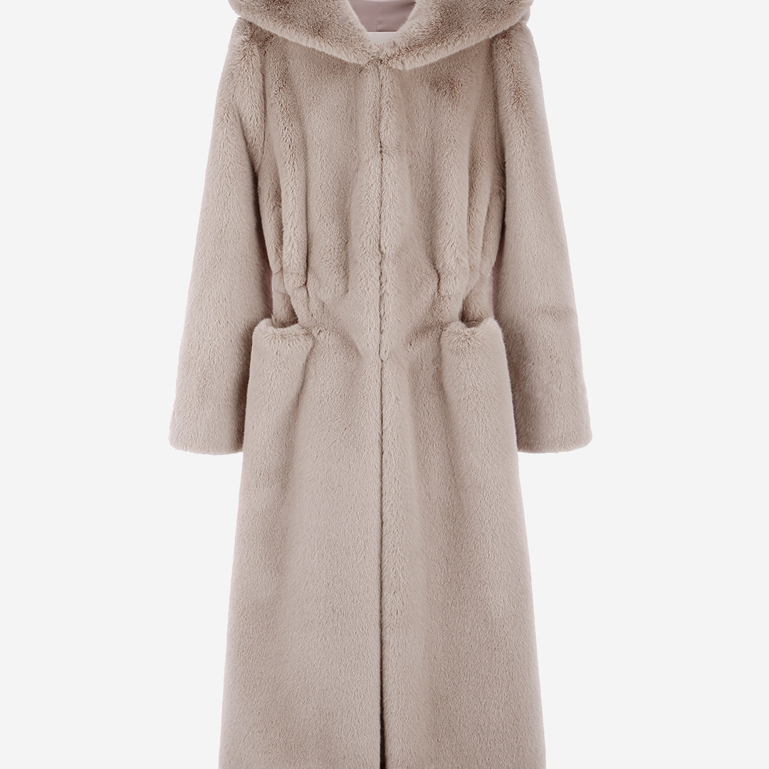 [SIGNATURE] WOMEN'S FAUX FUR LAON HOODED MAXI COAT