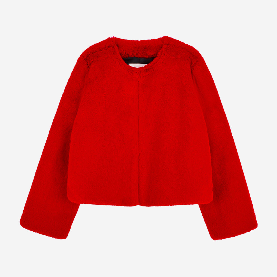 [SIGNATURE] WOMEN'S FAUX FUR BIEN ROUND NECK SHORT JACKET
