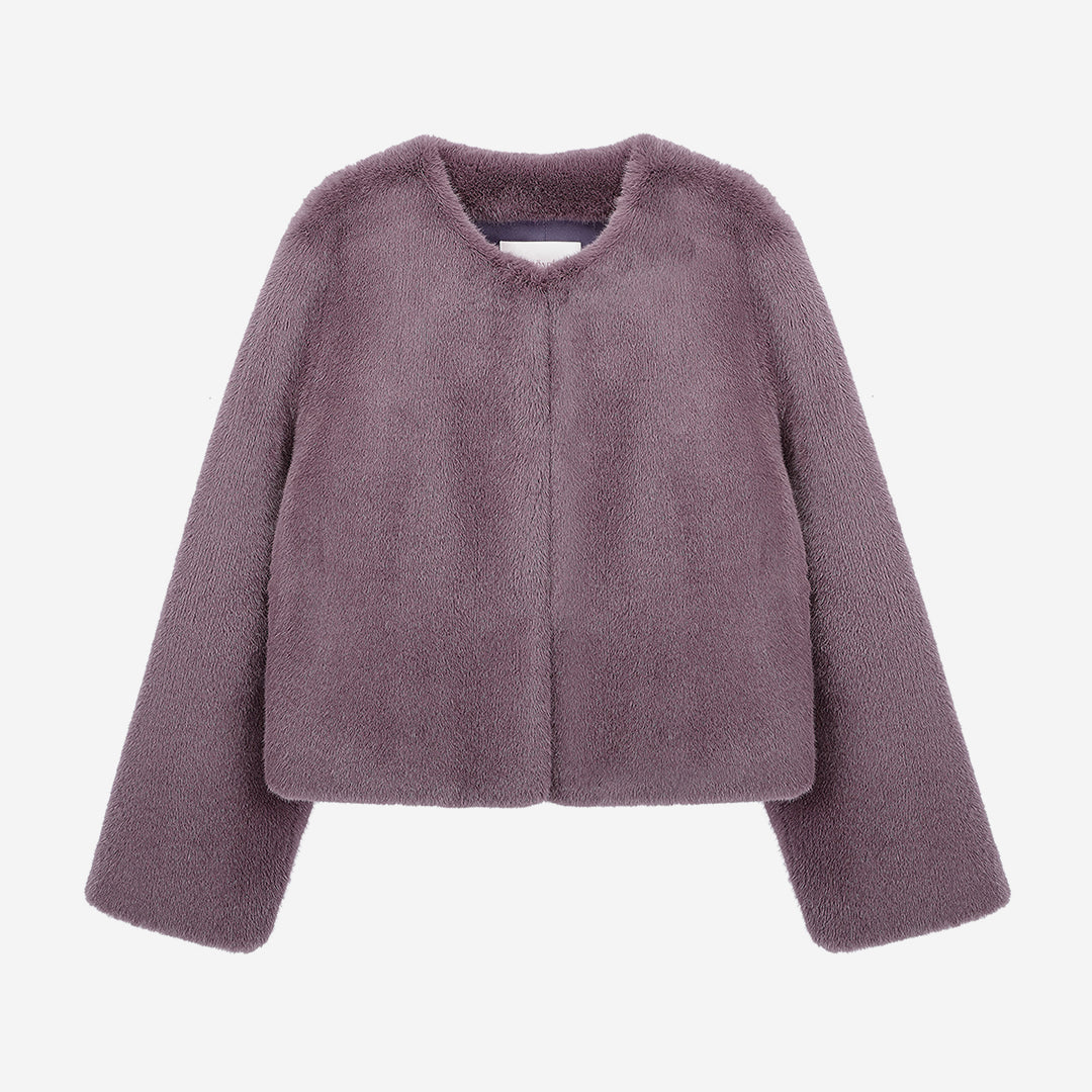 [SIGNATURE] WOMEN'S FAUX FUR BIEN ROUND NECK SHORT JACKET