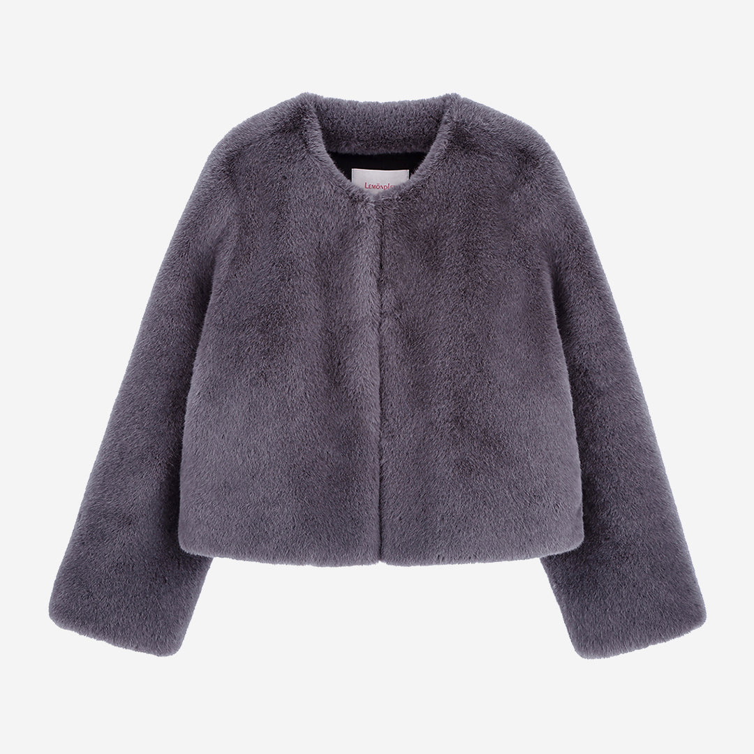 [SIGNATURE] WOMEN'S FAUX FUR BIEN ROUND NECK SHORT JACKET