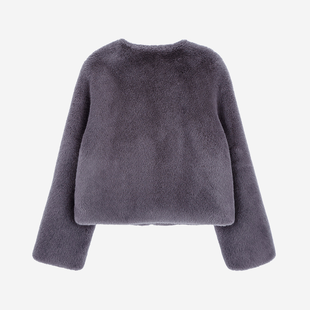 [SIGNATURE] WOMEN'S FAUX FUR BIEN ROUND NECK SHORT JACKET