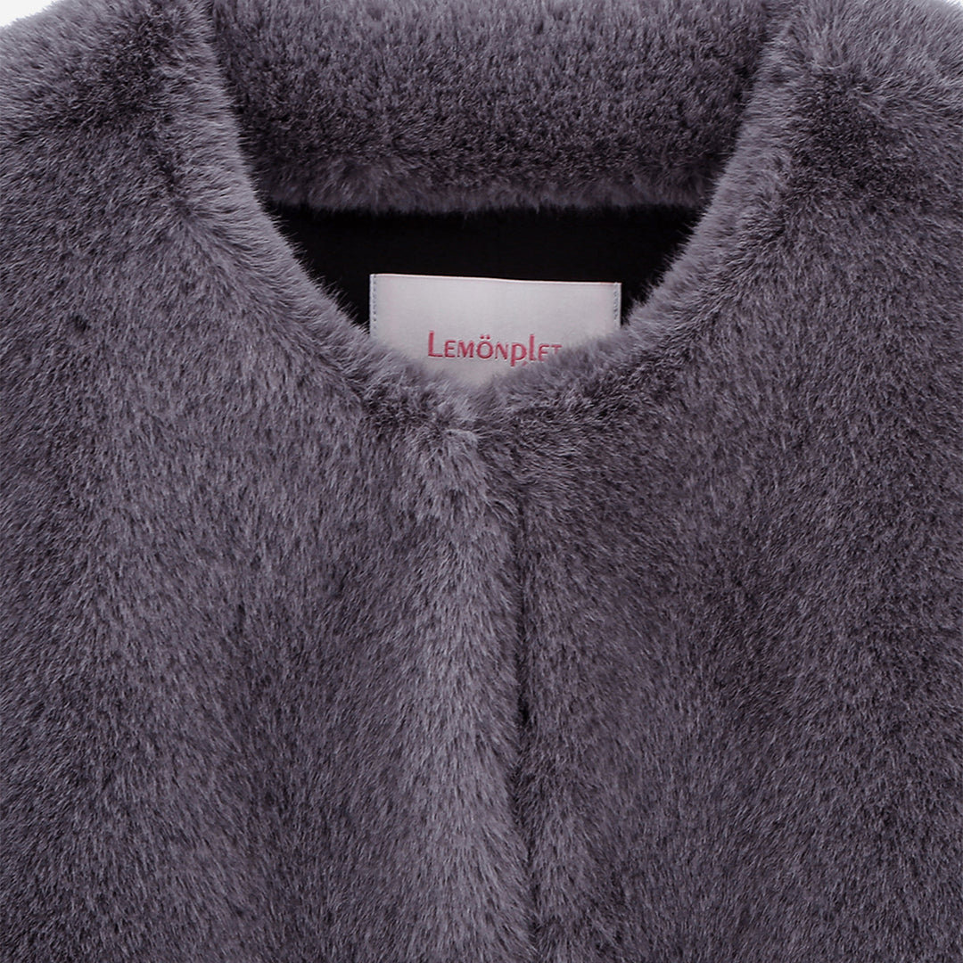 [SIGNATURE] WOMEN'S FAUX FUR BIEN ROUND NECK SHORT JACKET