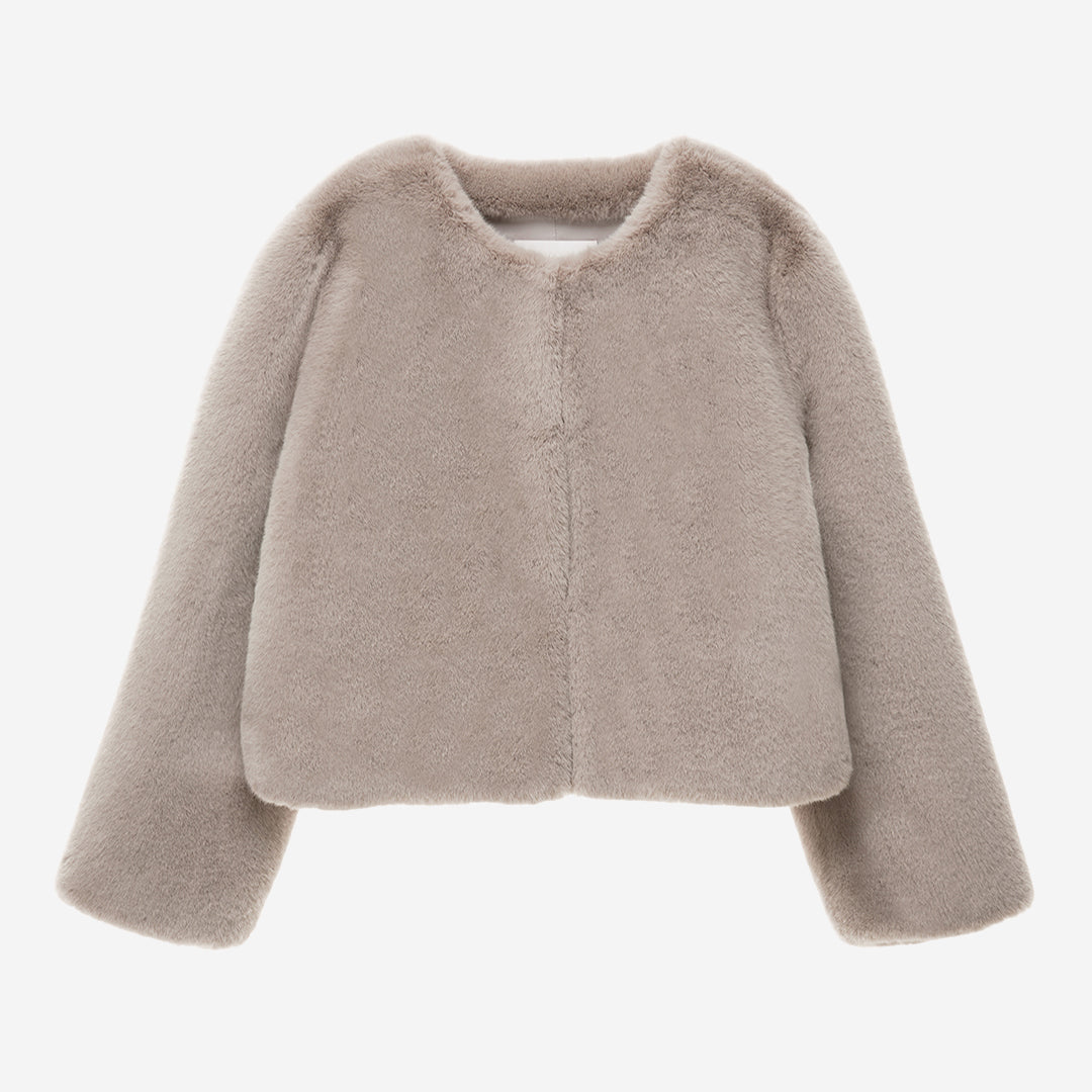 [SIGNATURE] WOMEN'S FAUX FUR BIEN ROUND NECK SHORT JACKET