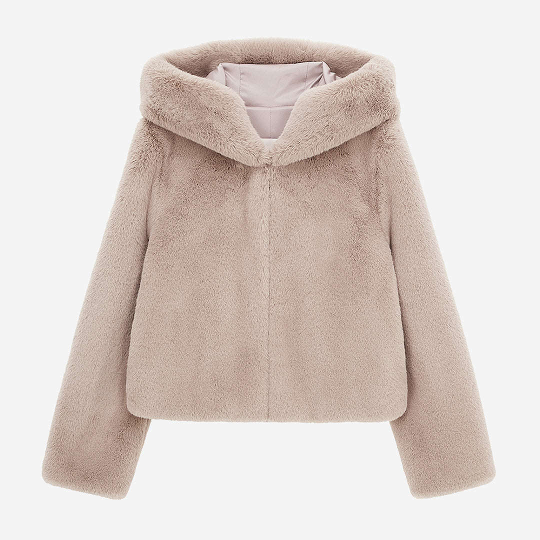 [SIGNATURE] WOMEN'S FAUX FUR BIEN HOODED SHORT JACKET