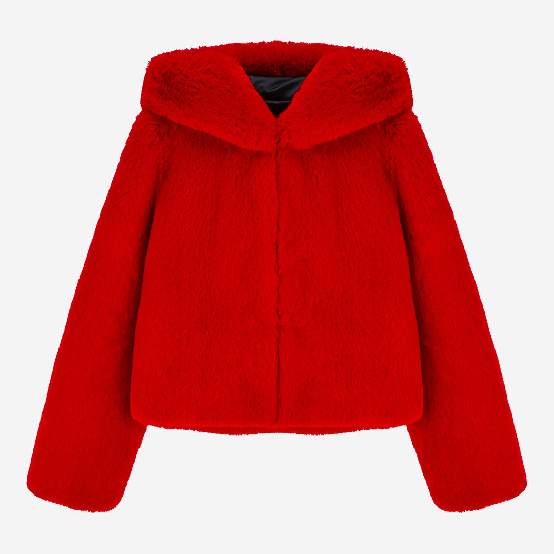 [SIGNATURE] WOMEN'S FAUX FUR BIEN HOODED SHORT JACKET