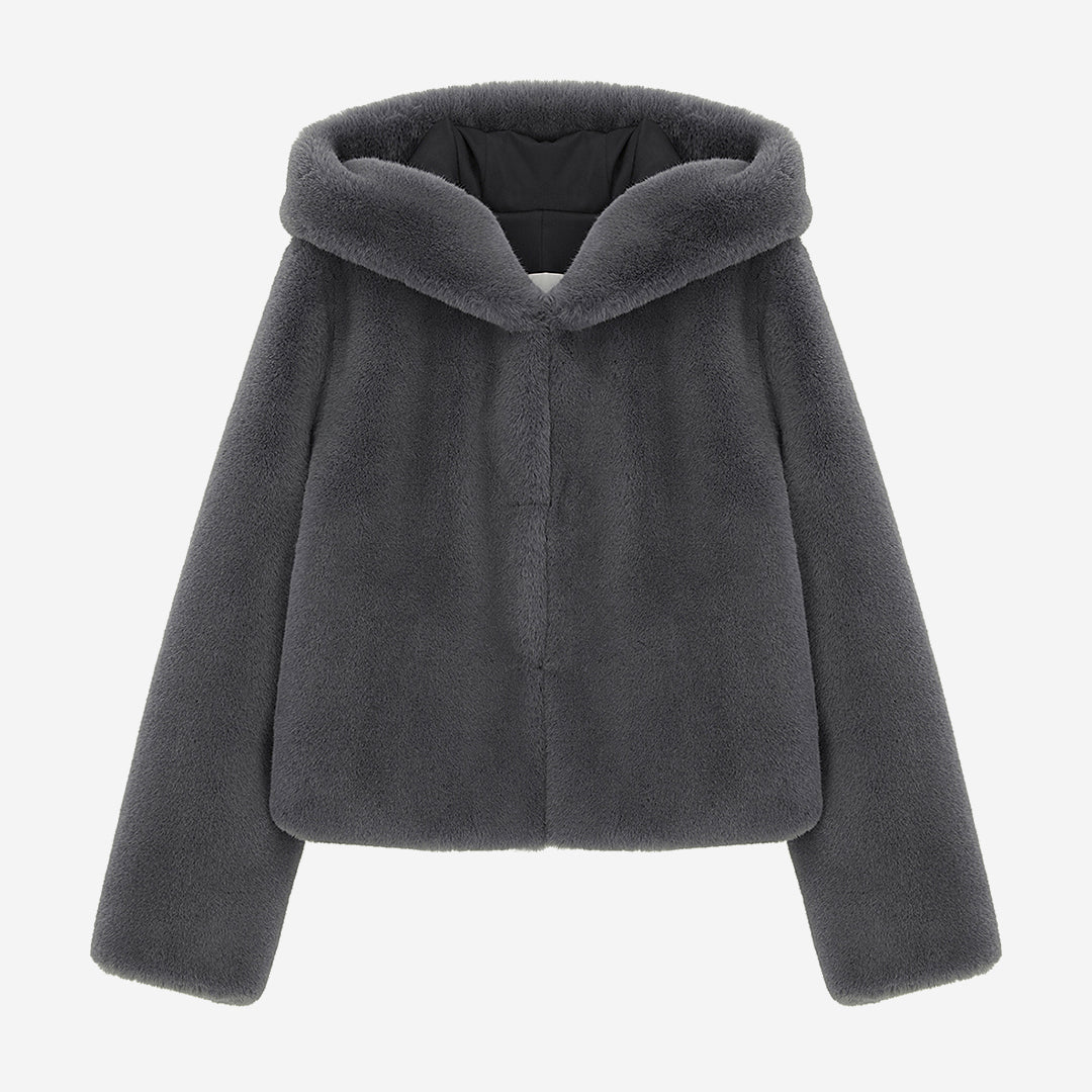 [SIGNATURE] WOMEN'S FAUX FUR BIEN HOODED SHORT JACKET