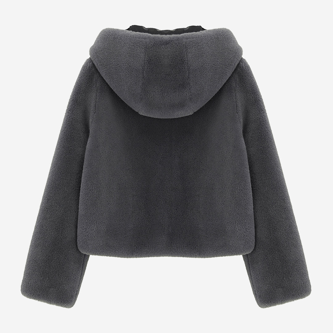[SIGNATURE] WOMEN'S FAUX FUR BIEN HOODED SHORT JACKET