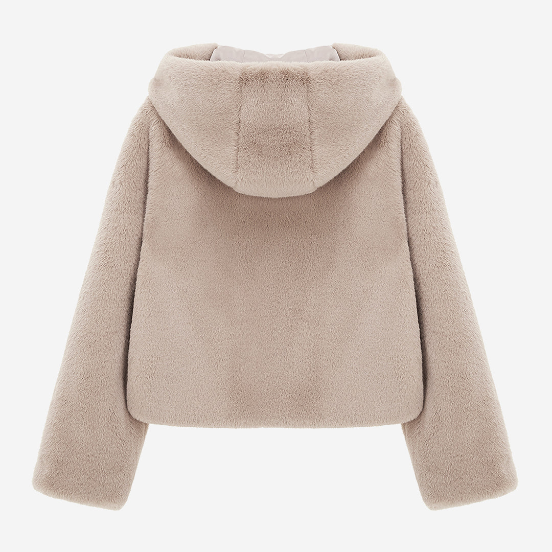 [SIGNATURE] WOMEN'S FAUX FUR BIEN HOODED SHORT JACKET