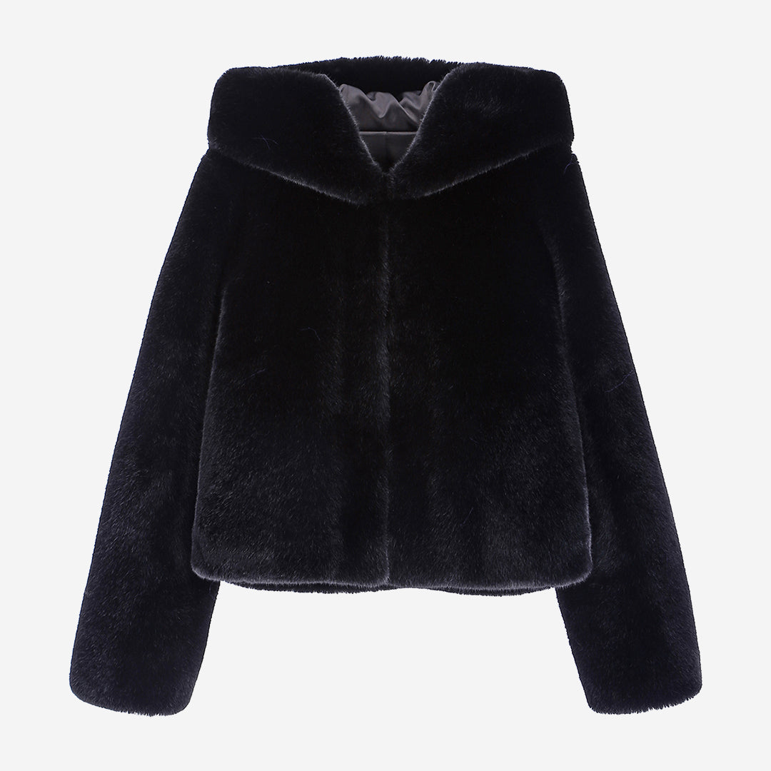 [SIGNATURE] WOMEN'S FAUX FUR BIEN HOODED SHORT JACKET