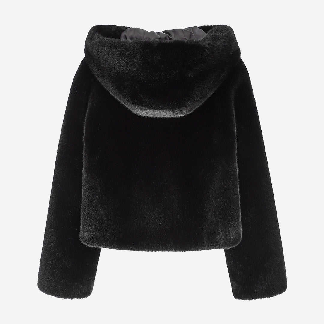 [SIGNATURE] WOMEN'S FAUX FUR BIEN HOODED SHORT JACKET