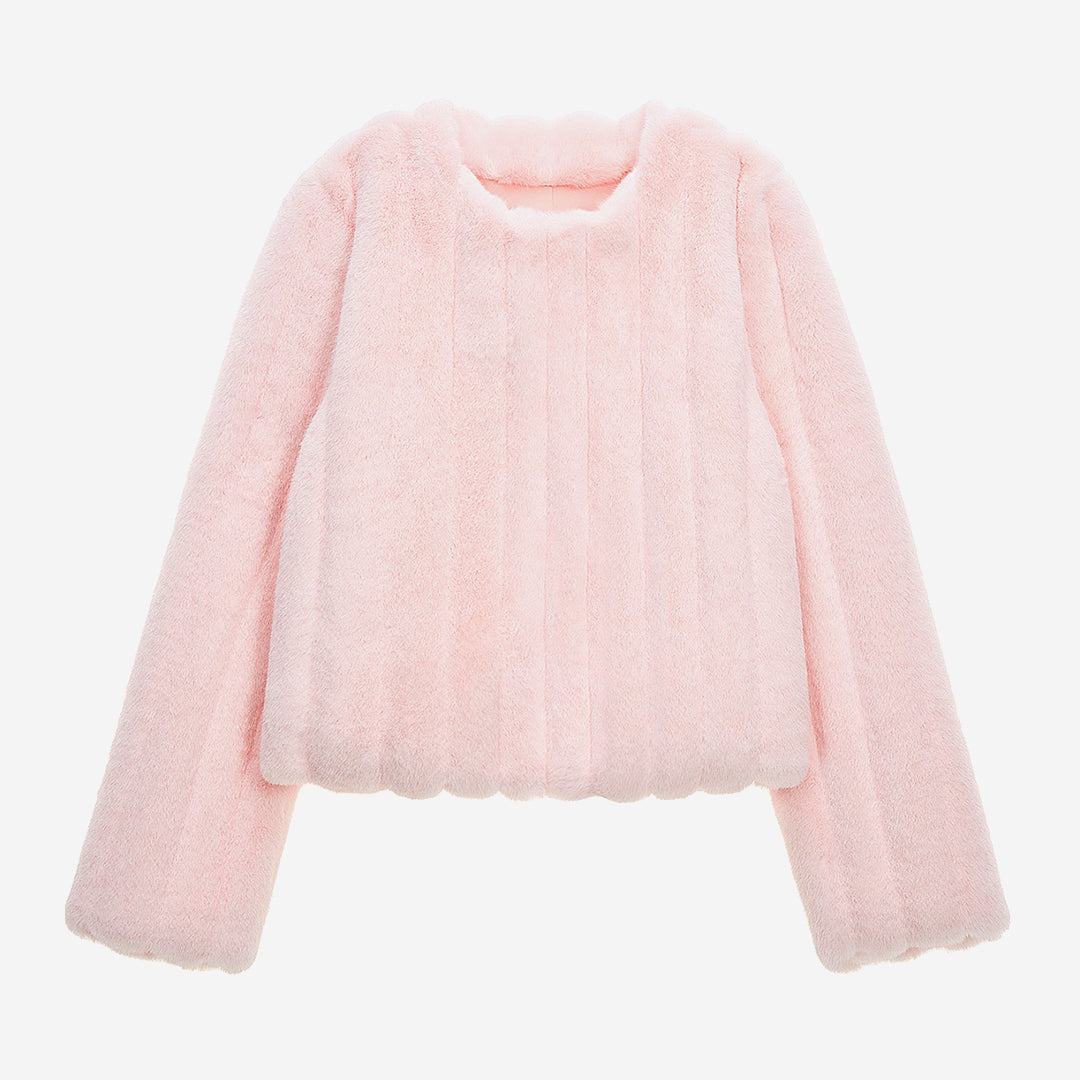 [SIGNATURE] WOMEN'S FAUX FUR JUE GROOVED SHORT JACKET