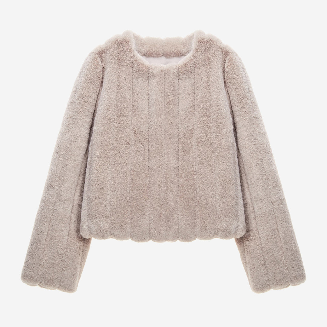 [SIGNATURE] WOMEN'S FAUX FUR JUE GROOVED SHORT JACKET