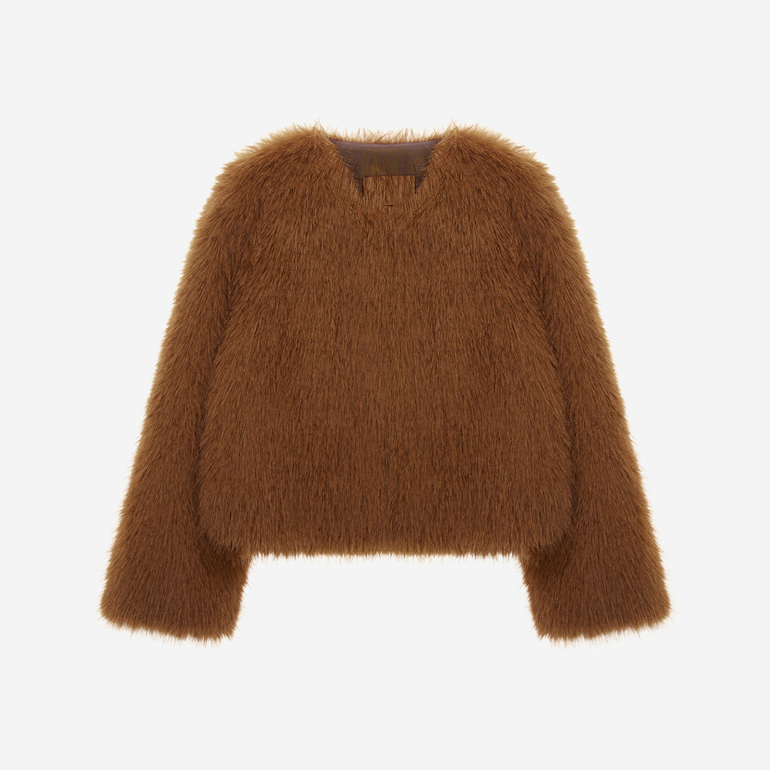 WOMEN'S FAUX FUR HORA ROUND NECK SHORT JACKET