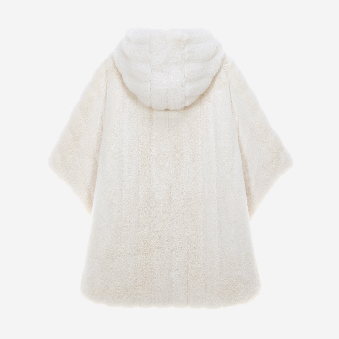 [SIGNATURE] WOMEN'S FAUX FUR HE-A HOODED PONCHO