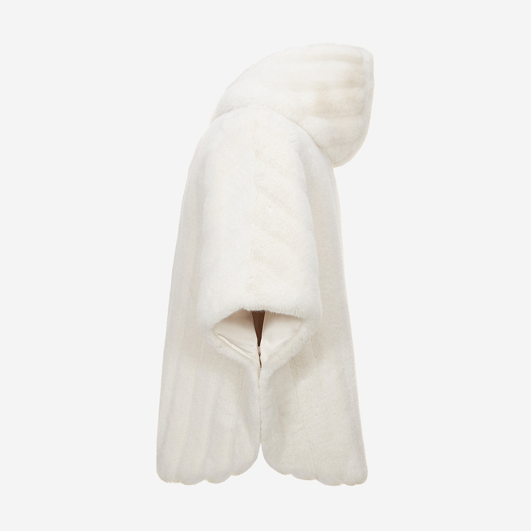 [SIGNATURE] WOMEN'S FAUX FUR HE-A HOODED PONCHO