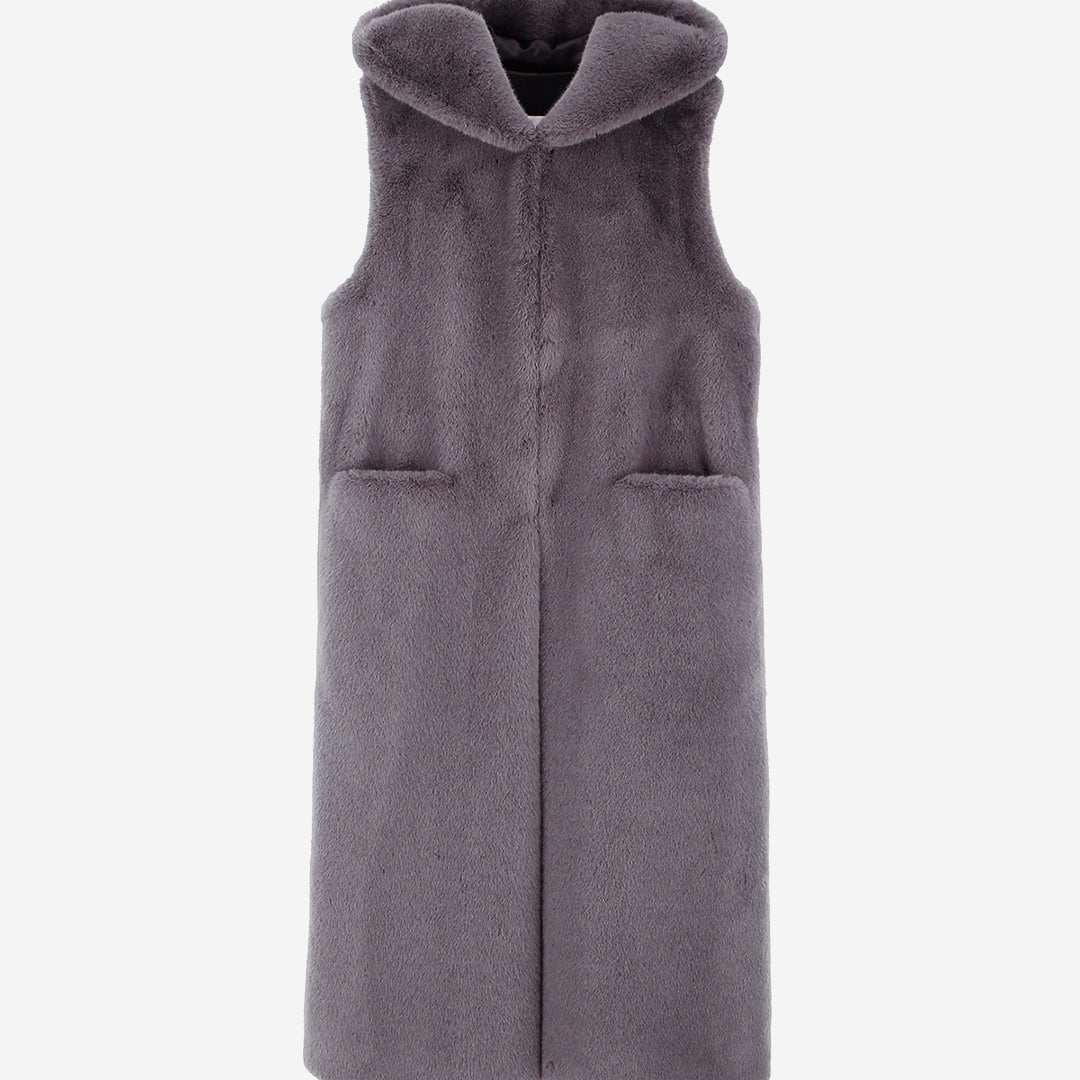 [SIGNATURE] WOMEN'S FAUX FUR LAON HOODED MAXI VEST