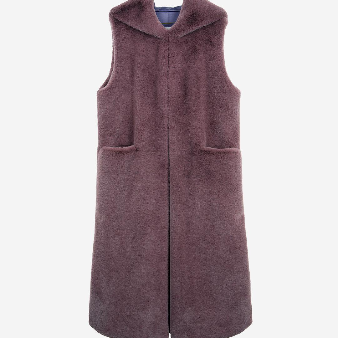 [SIGNATURE] WOMEN'S FAUX FUR LAON HOODED MAXI VEST