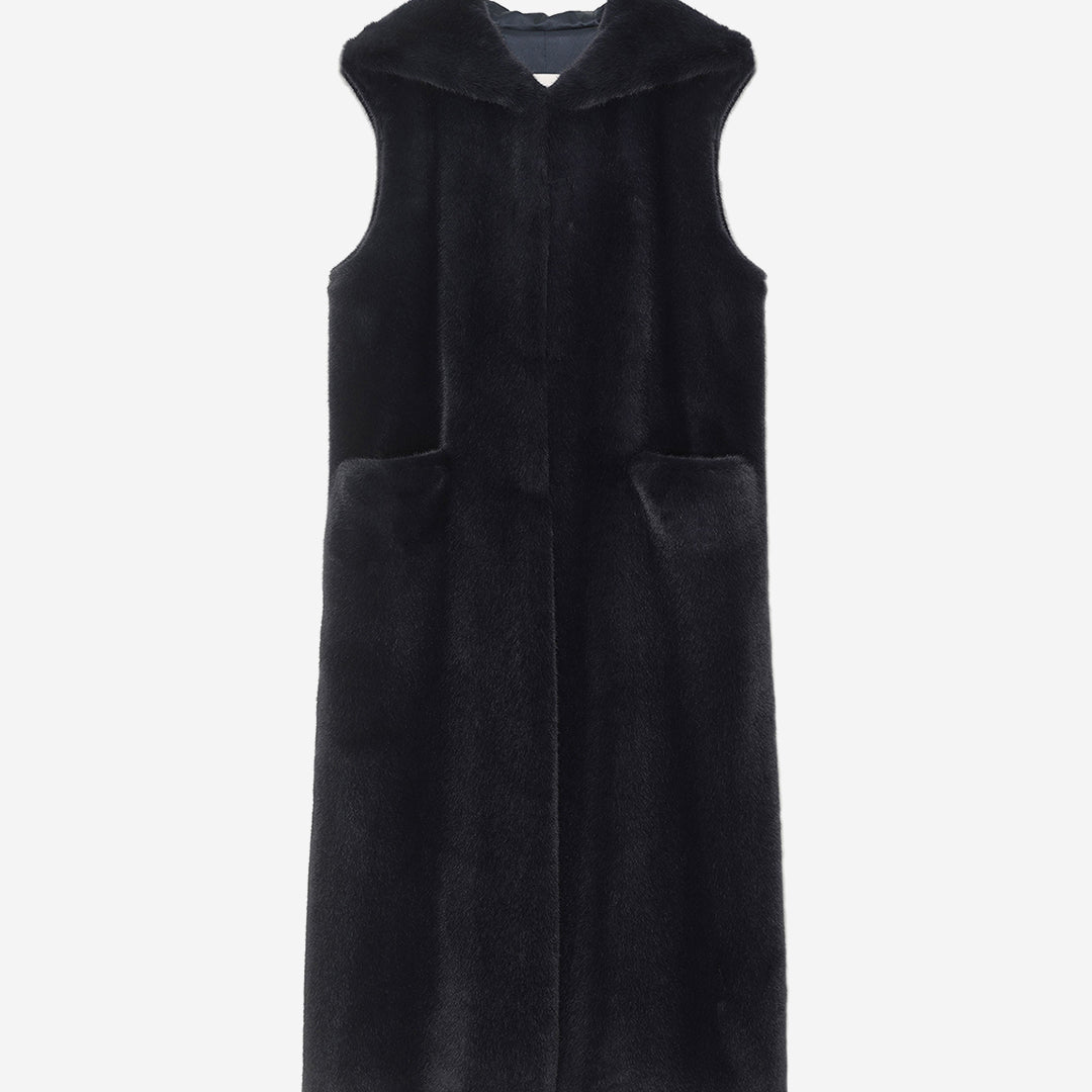 [SIGNATURE] WOMEN'S FAUX FUR LAON HOODED MAXI VEST