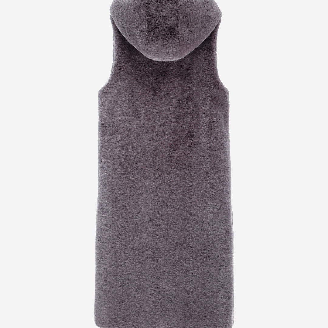 [SIGNATURE] WOMEN'S FAUX FUR LAON HOODED MAXI VEST
