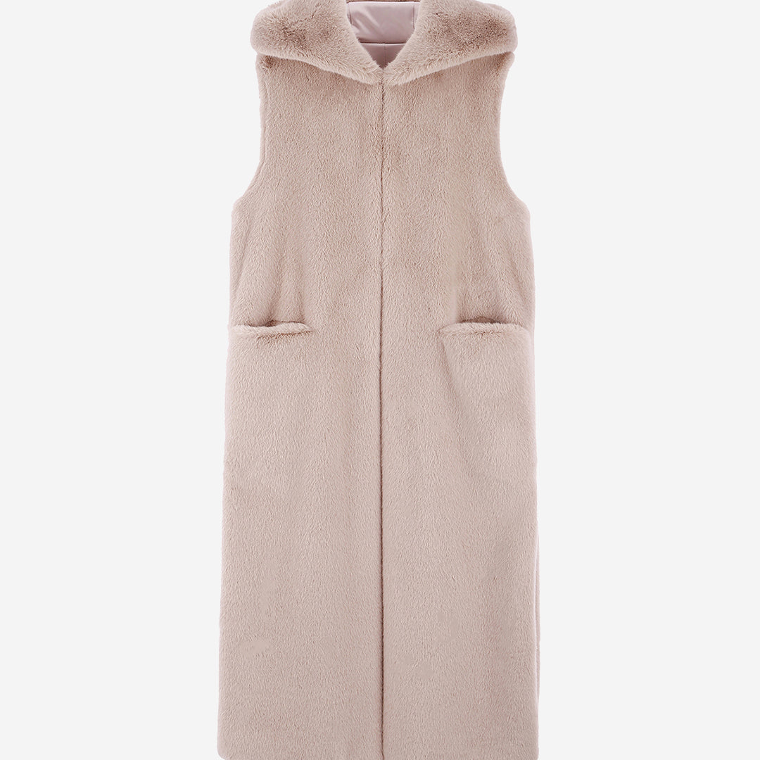 [SIGNATURE] WOMEN'S FAUX FUR LAON HOODED MAXI VEST