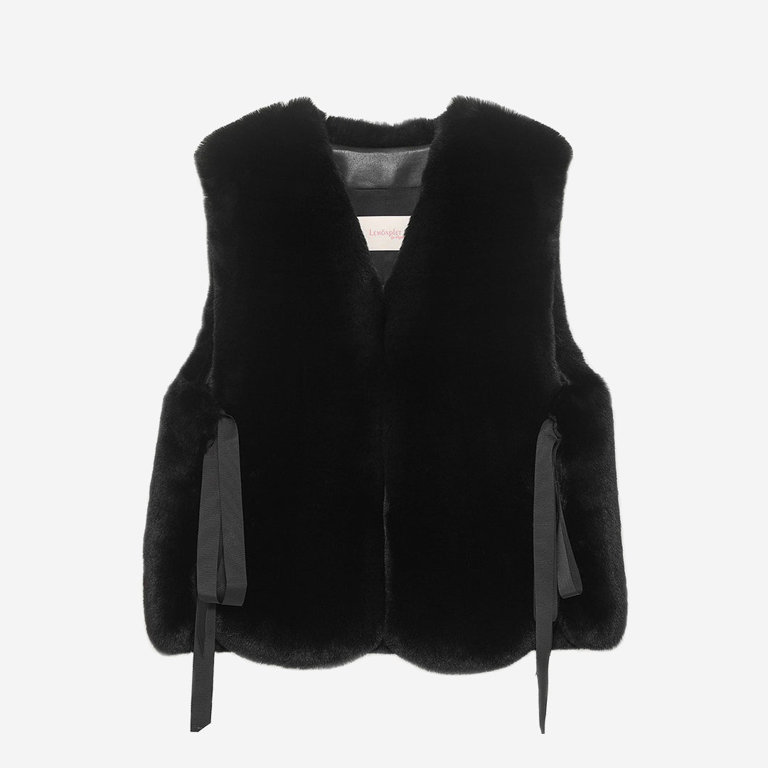 [PRIVATE] WOMEN'S FAUX FUR TIED KITTEN RIBBON VEST