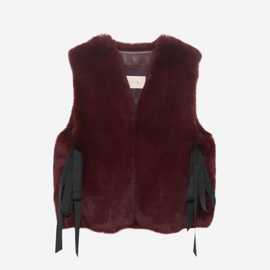 [PRIVATE] WOMEN'S FAUX FUR TIED KITTEN RIBBON VEST