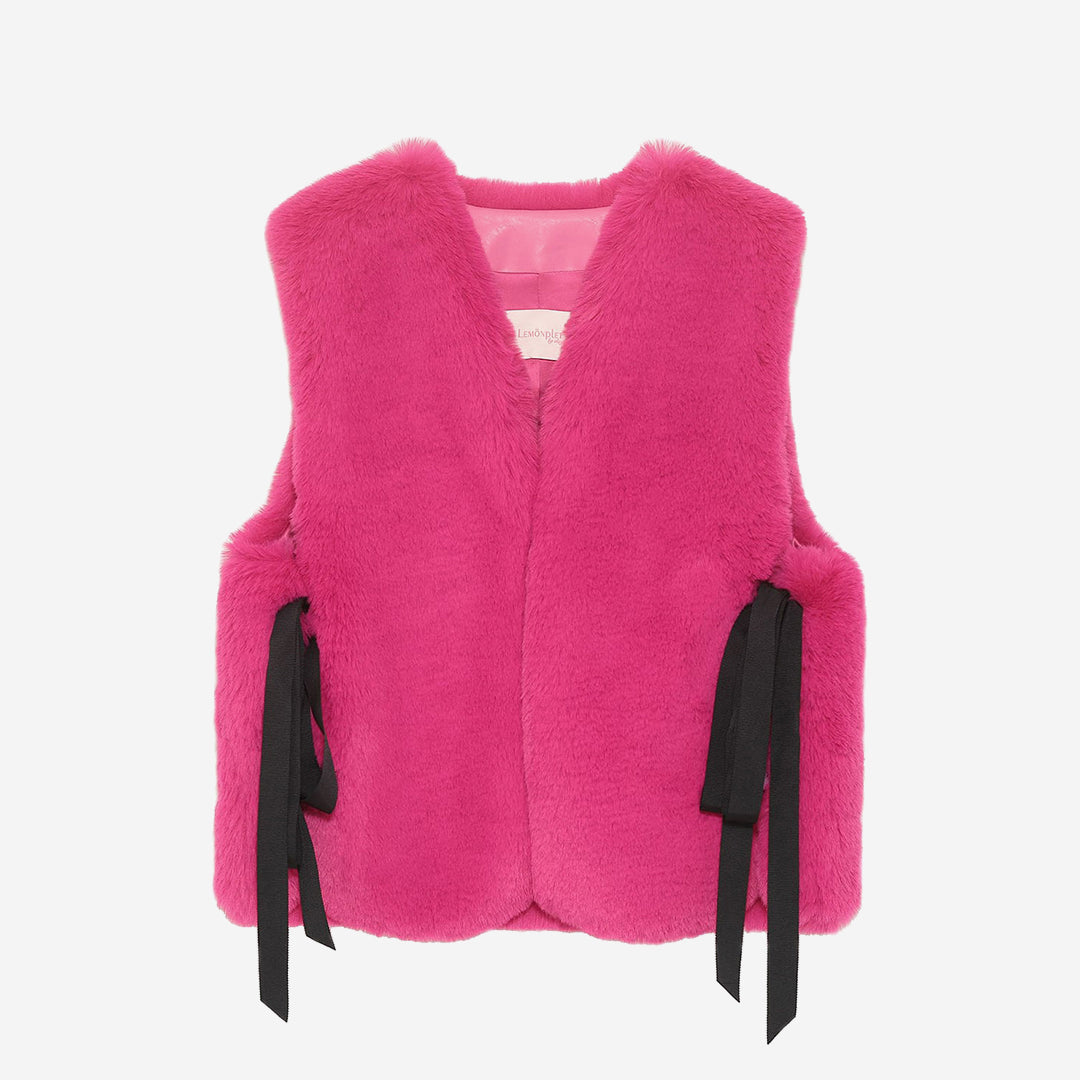 [PRIVATE] WOMEN'S FAUX FUR TIED KITTEN RIBBON VEST