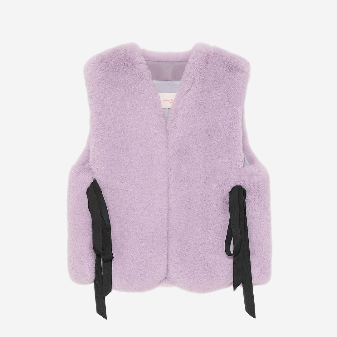 [PRIVATE] WOMEN'S FAUX FUR TIED KITTEN RIBBON VEST