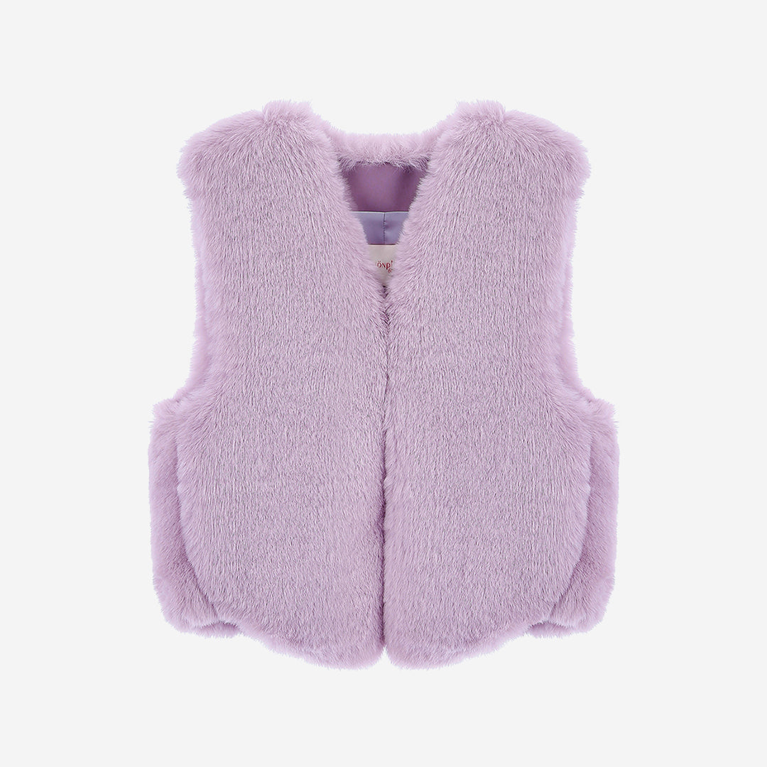 WOMEN'S FAUX FUR MINI KITTEN V-NECK VEST