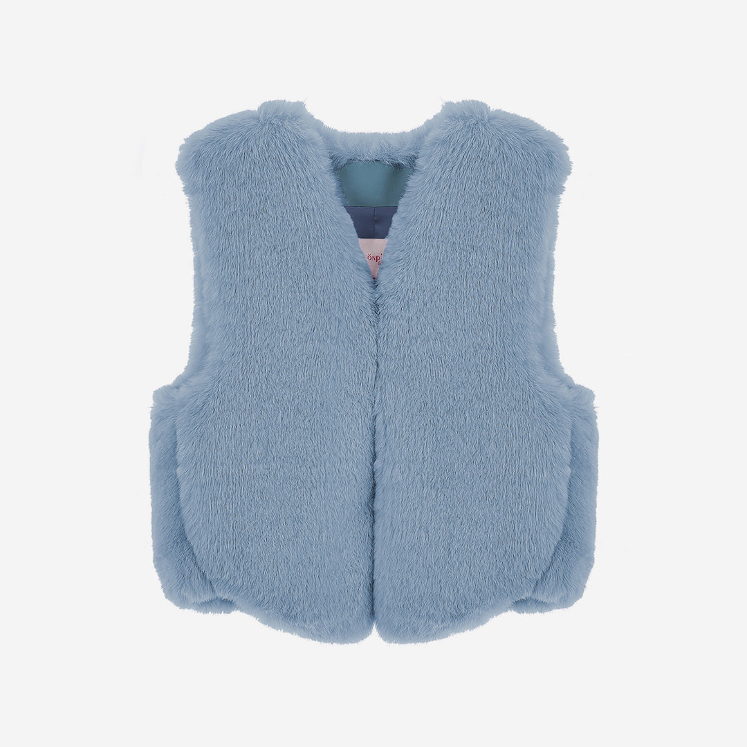 WOMEN'S FAUX FUR MINI KITTEN V-NECK VEST