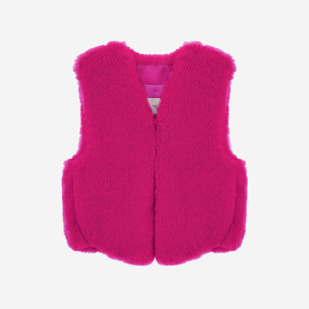 WOMEN'S FAUX FUR MINI KITTEN V-NECK VEST