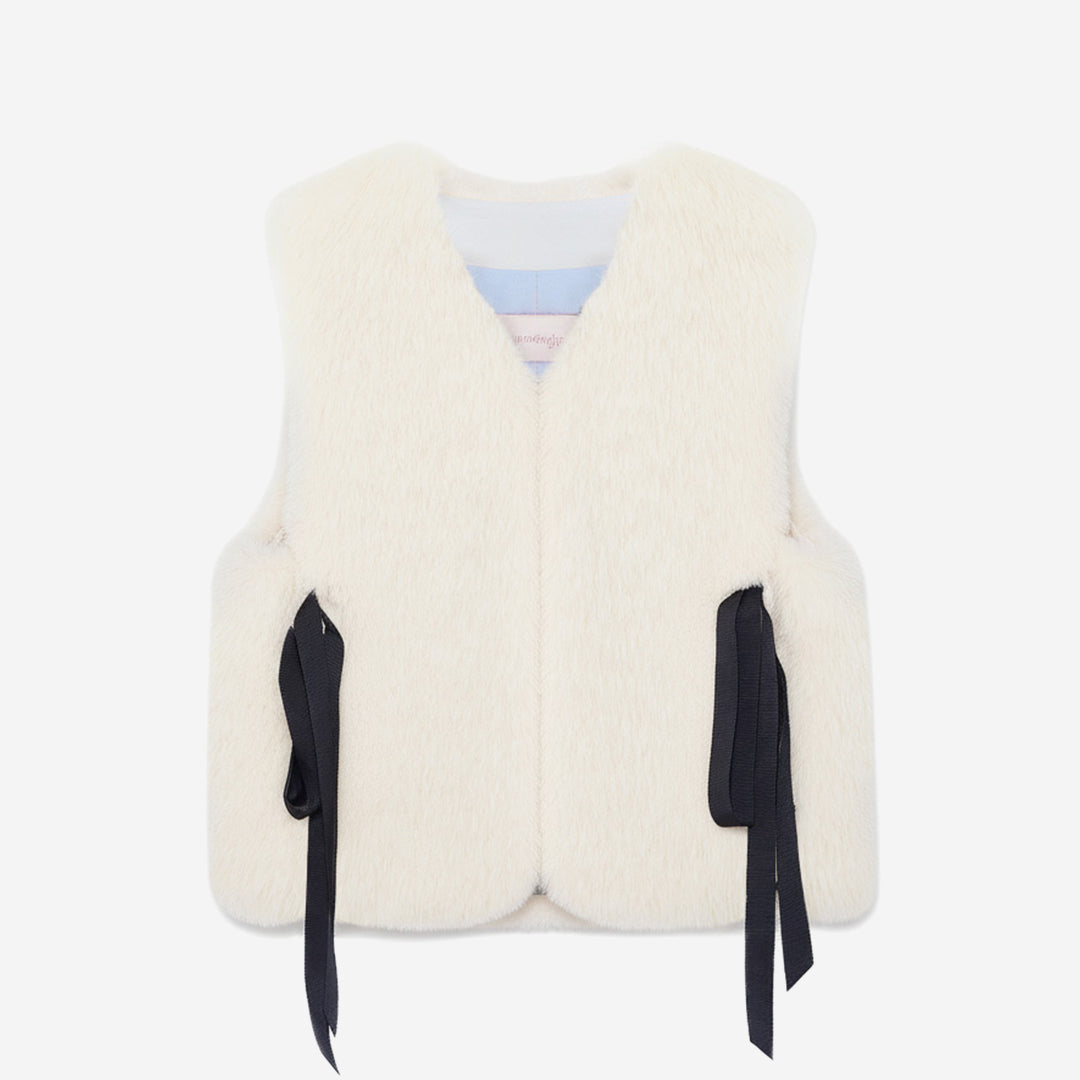 [PRIVATE] WOMEN'S FAUX FUR KITTEN RIBBON VEST